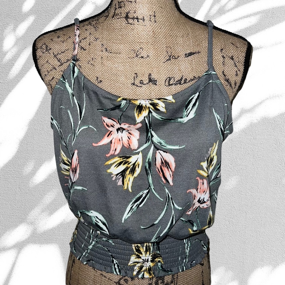 Love, Fire Grey Floral Spaghetti Strap Top